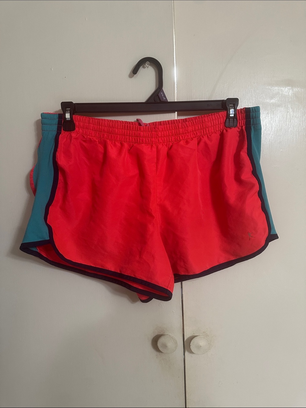 Danskin Coral Athletic Shorts with Teal Side Panels